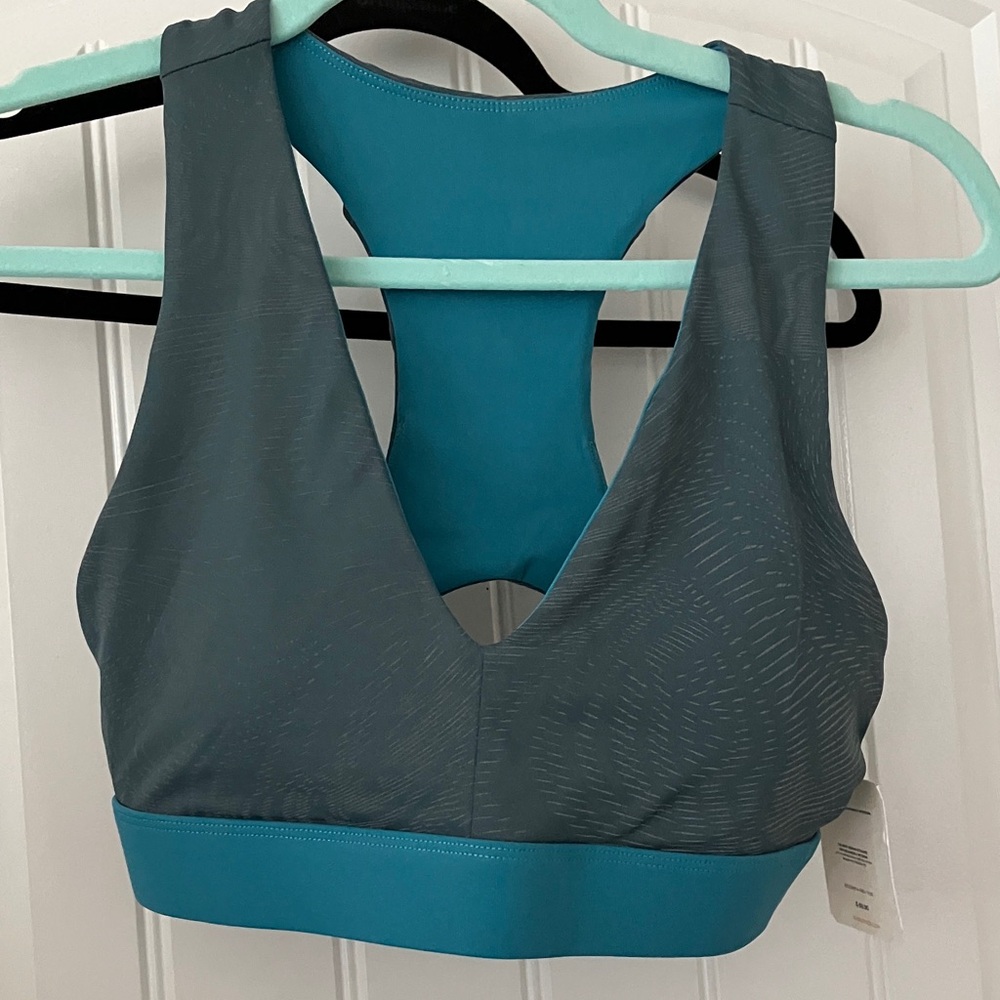 Fabletics Teal Reflective Racerback On the Go Sports Bra